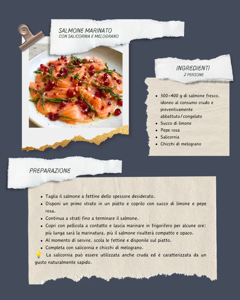 Salmone marinato con salicornia e melograno: una ricetta fresca e gustosa - ricetta nutrizionista - Liliana Stabile